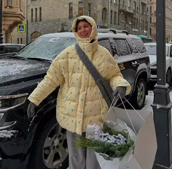 Loose Hooded Floral Cotton Quilted Casual Jacket Winter Coat