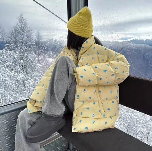 Loose Hooded Floral Cotton Quilted Casual Jacket Winter Coat