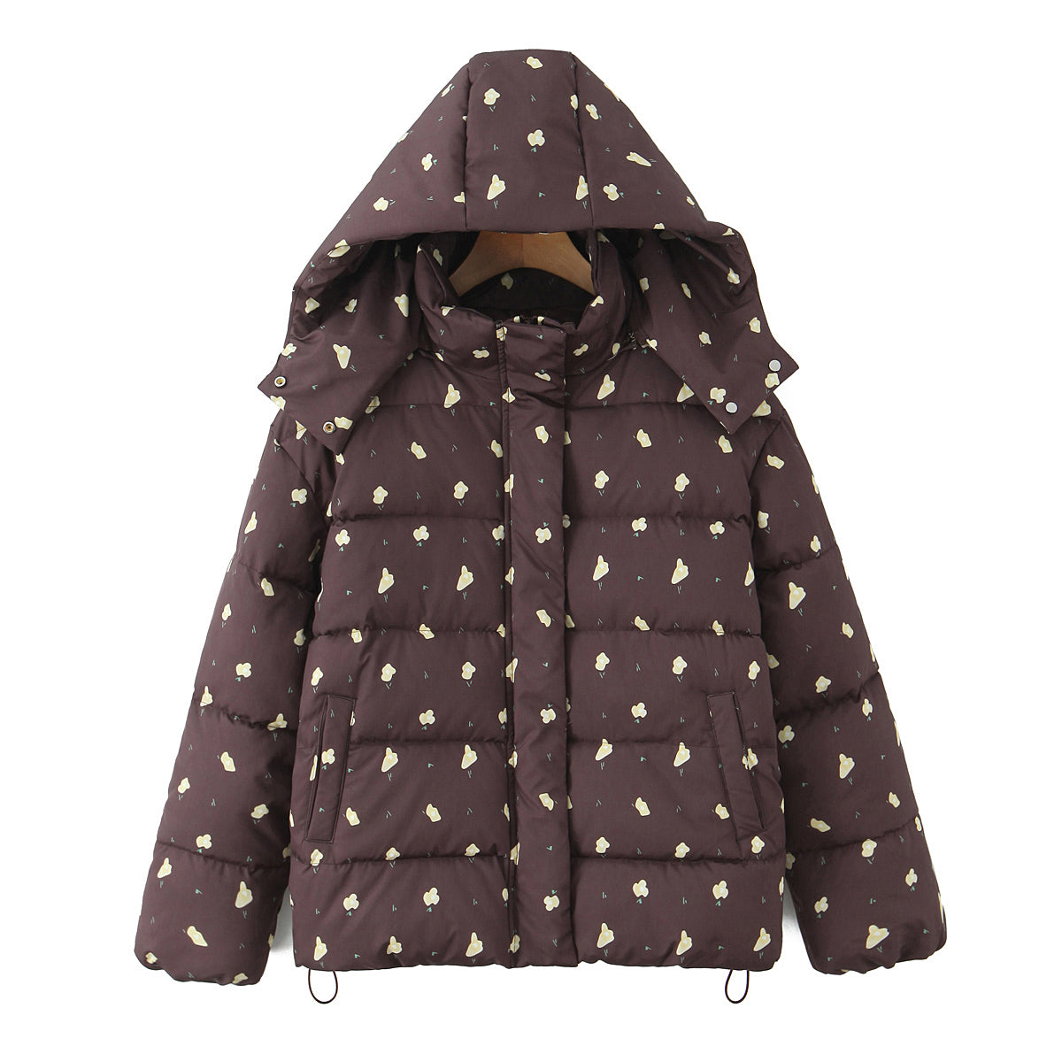 Hooded Flower Printed Women's Cotton Coat