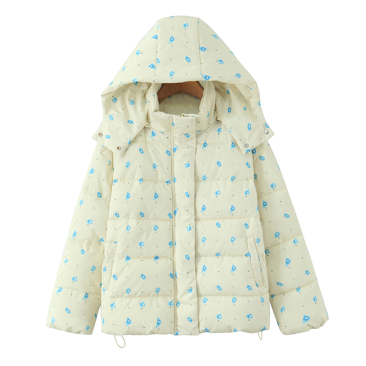 Loose Hooded Floral Cotton Quilted Casual Jacket Winter Coat