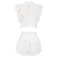 Sexy Hollow Out Lace Suits Ruffles Two Piece Set-White