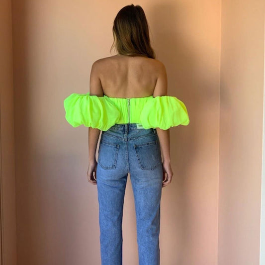 Puff Sleeves Bodice Off The Shoulder Sexy Female Blouse Top
