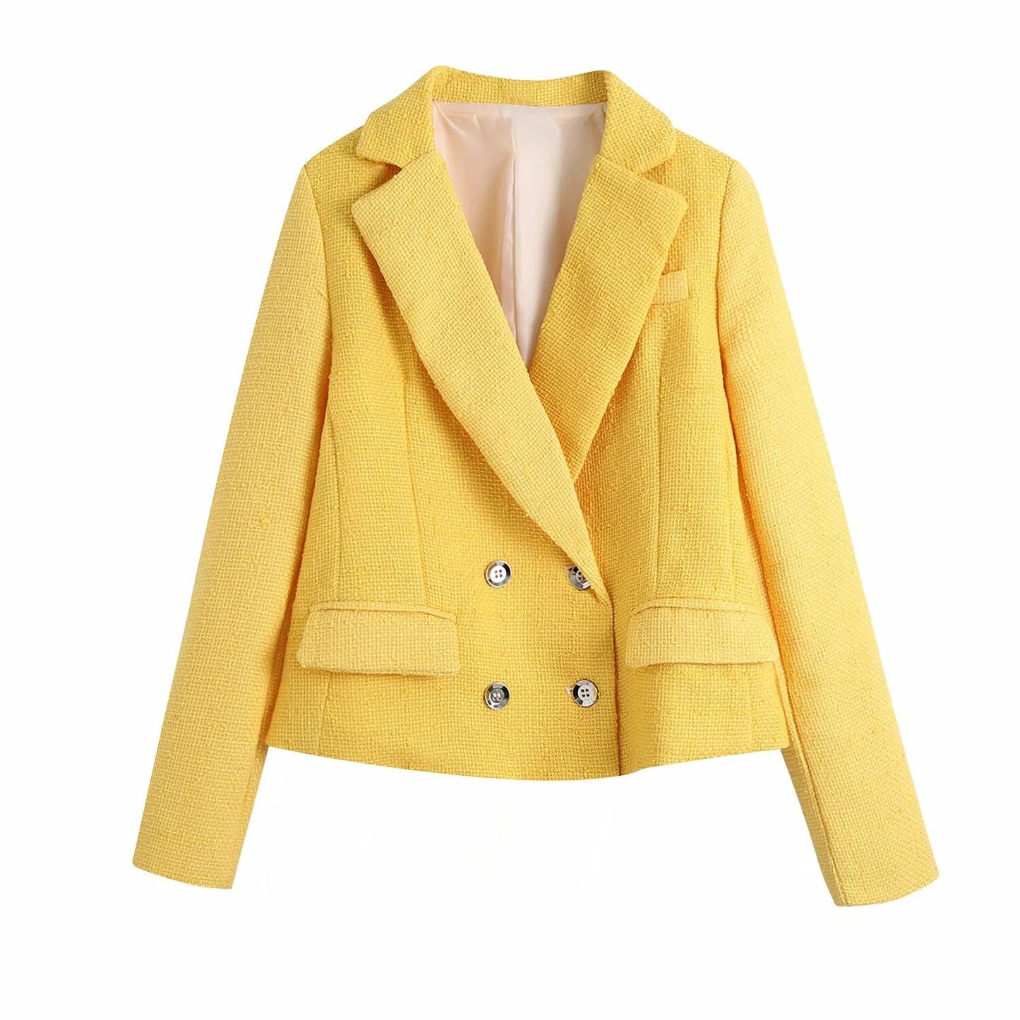 Double-breasted Casual Loose Long-sleeved Blazer Coat and Shorts Women Sets