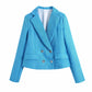 Double-breasted Casual Loose Long-sleeved Blazer Coat and Shorts Women Sets