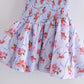 Print Bodice Blue Floral Asymmetrical Puff Sleeve Mini Dress