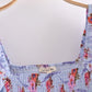 Print Bodice Blue Floral Asymmetrical Puff Sleeve Mini Dress
