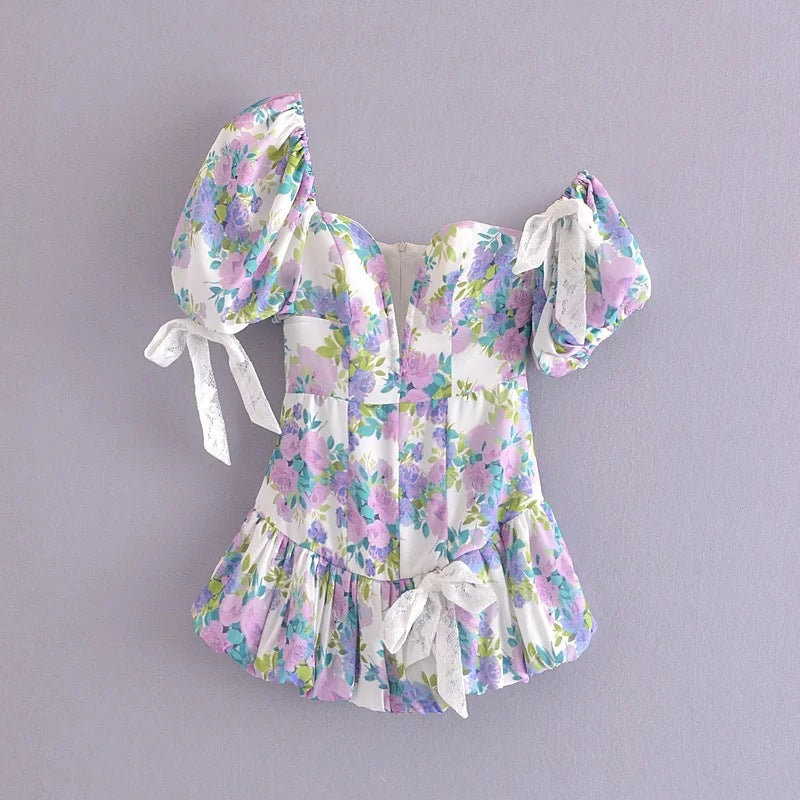 Asymmetric Off The Shoulder Sexy Lace Ruffled Women Mini Dress