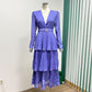 V-neck Long Sleeve Ruffled Elegant Dress