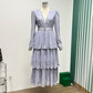 V-neck Long Sleeve Ruffled Elegant Dress