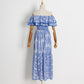 High Waist Hollow Out Ruffled Short Sleeve Long Dress