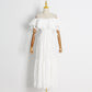 High Waist Hollow Out Ruffled Short Sleeve Long Dress