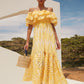 High Waist Hollow Out Ruffled Short Sleeve Long Dress