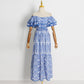 High Waist Hollow Out Ruffled Short Sleeve Long Dress