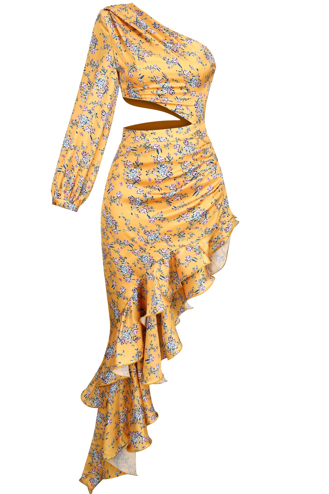 Sexy One Shoulder Asymmetric Print Beach Dress