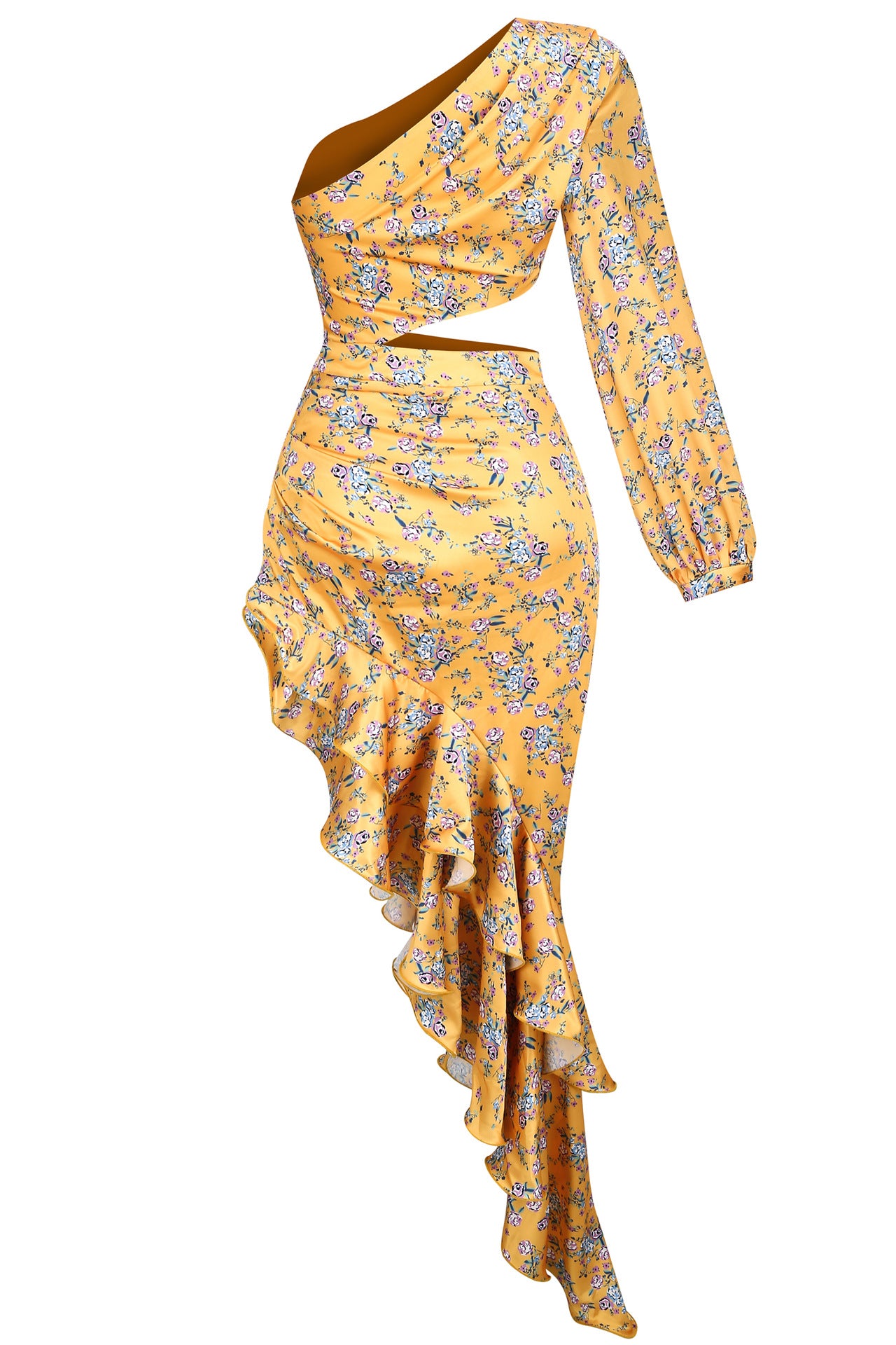 Sexy One Shoulder Asymmetric Print Beach Dress