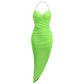 V-neck Sleeveless Solid Green Vocation Split Asymmetric Dress