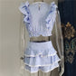 Cotton Plaid Ruffled Top and Short Women Sets