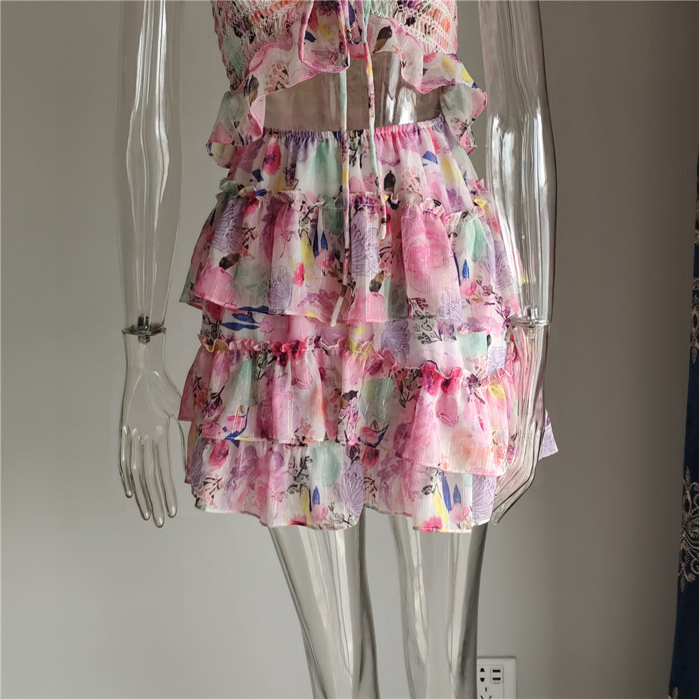 Ruffled Sexy Backless Mini Dress