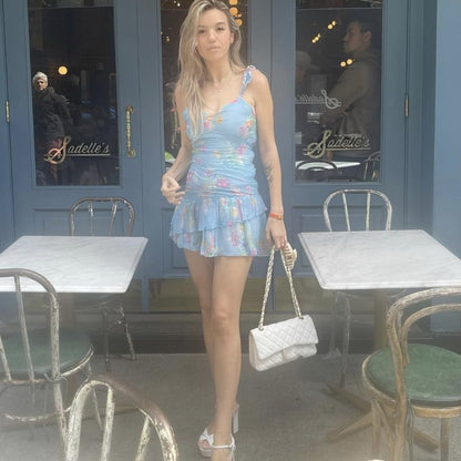 V-neck Sleeveless Blue Mermaid Sexy Mini Dress