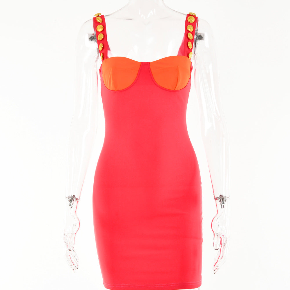 Strap Sleeveless Patchwork Backless Slim Mermaid Mini Dress