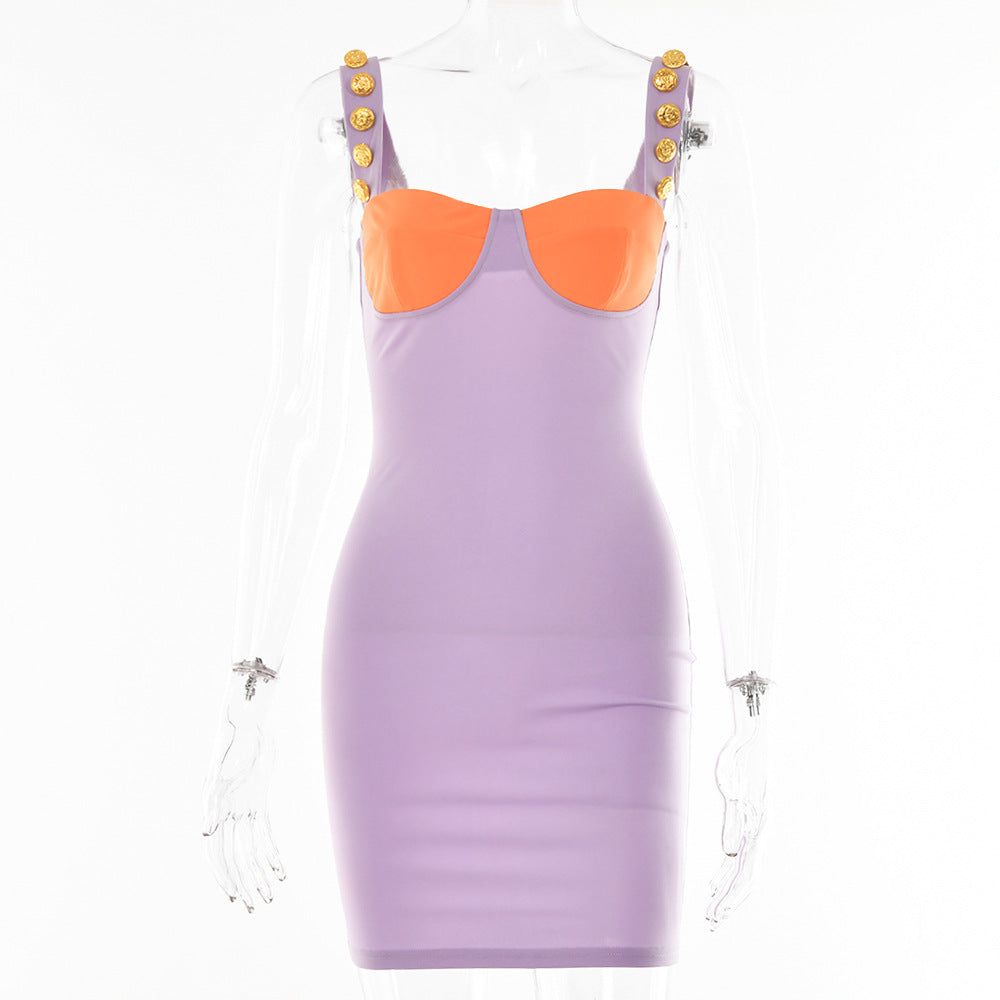 Strap Sleeveless Patchwork Backless Slim Mermaid Mini Dress