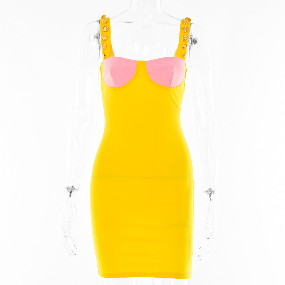 Strap Sleeveless Patchwork Backless Slim Mermaid Mini Dress