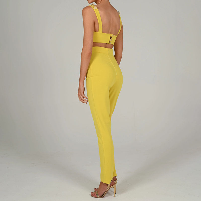 Strap Sleeveless Top and Pants Patchwork Women Sets