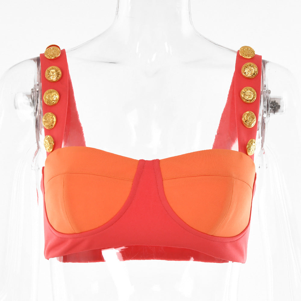 Strap Sleeveless Top and Pants Patchwork Women Sets