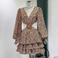 Puff Sleeve Solid Color Backless Fashion A-line Mini Dress