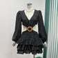 Puff Sleeve Solid Color Backless Fashion A-line Mini Dress
