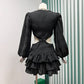 Puff Sleeve Solid Color Backless Fashion A-line Mini Dress