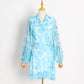 Colorful Floral Print V-neck Long Sleeve High Waist Mini Dress