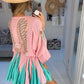 Women V-neck Cotton Patchwork Embroidery Long Sleeve Mini Dress