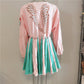 Women V-neck Cotton Patchwork Embroidery Long Sleeve Mini Dress