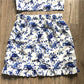 Blue Floral Sexy Draped Women Sets Strap Top and Skirts