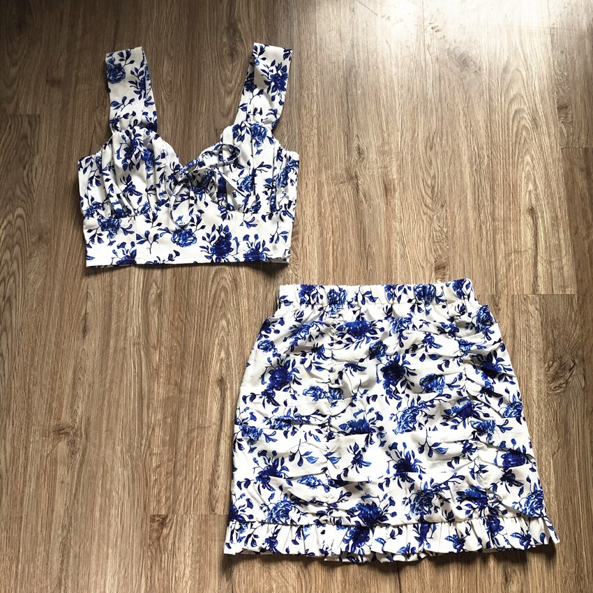 Sexy Draped Women Sets Strap Top and Skirts