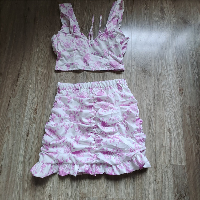 Sexy Draped Women Sets Strap Top and Skirts