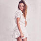 Short Sleeve White Lace Patchwork  Mini Dress