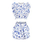 Print Ruffled Women Set-Elastic Waistband Cropped Top With Ruffle Mini Shorts