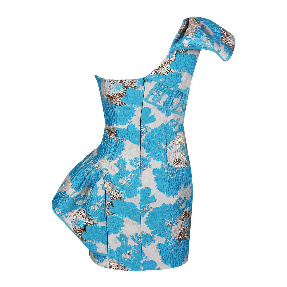 One-shoulder Sexy Women Jacquard Dress