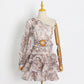 One-shoulder Sexy Women Print Ruffled Mini Dress