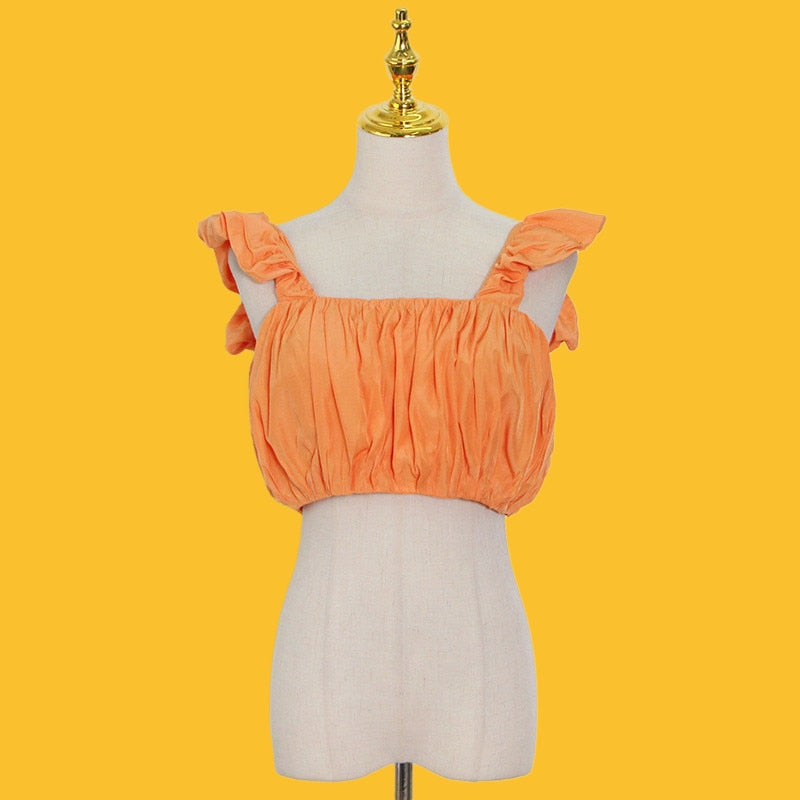 Sexy Top and High Waist Ruffled Layer Skirts Sets