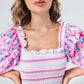 Square Neck Smocked Mixed Floral Prints Ruffled Women Holiday Dress