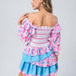 Square Neck Smocked Mixed Floral Prints Ruffled Women Holiday Dress