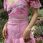 Hollow Out Embroidery Pink Patchwork Ruffled Mini Dress