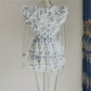 Blue Print Ruffled Short Sleeve Natasha Mini Dress