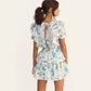 Blue Print Ruffled Short Sleeve Natasha Mini Dress