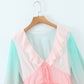 Long Sleeve V-neck Colorful Ruffled A-line Mini Dress