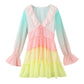 Long Sleeve V-neck Colorful Ruffled A-line Mini Dress