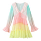 Long Sleeve V-neck Colorful Ruffled A-line Mini Dress